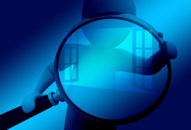 Blue magnifying glass and window
